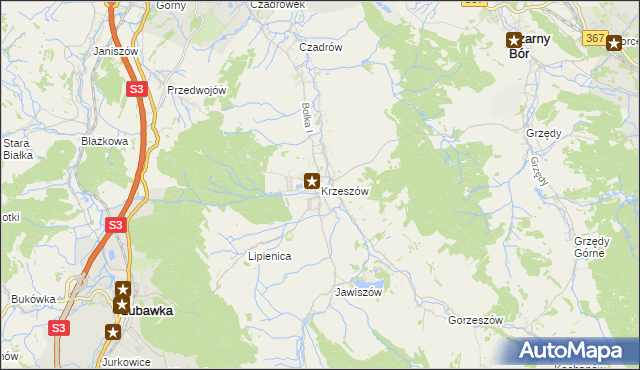 mapa Krzeszów gmina Kamienna Góra, Krzeszów gmina Kamienna Góra na mapie Targeo