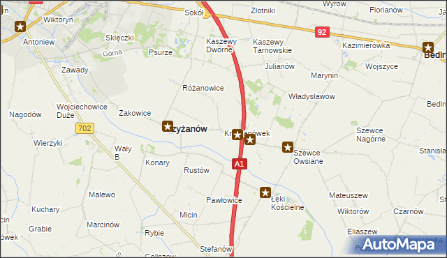 mapa Krzyżanówek, Krzyżanówek na mapie Targeo