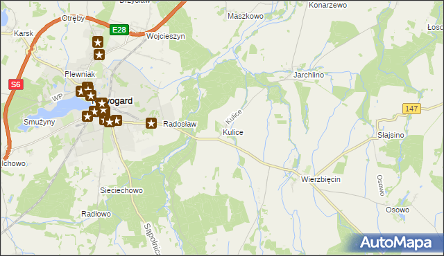 mapa Kulice gmina Nowogard, Kulice gmina Nowogard na mapie Targeo