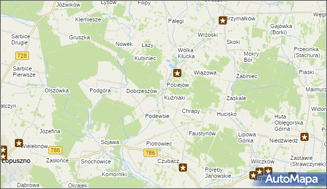 mapa Kuźniaki, Kuźniaki na mapie Targeo