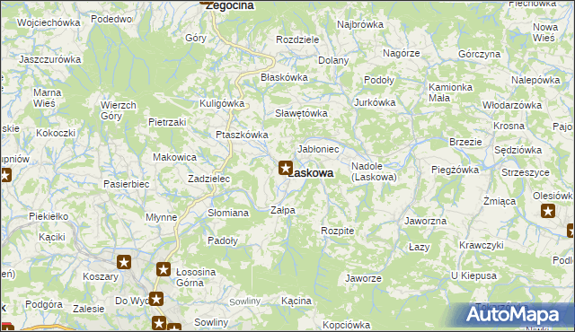 mapa Laskowa powiat limanowski, Laskowa powiat limanowski na mapie Targeo