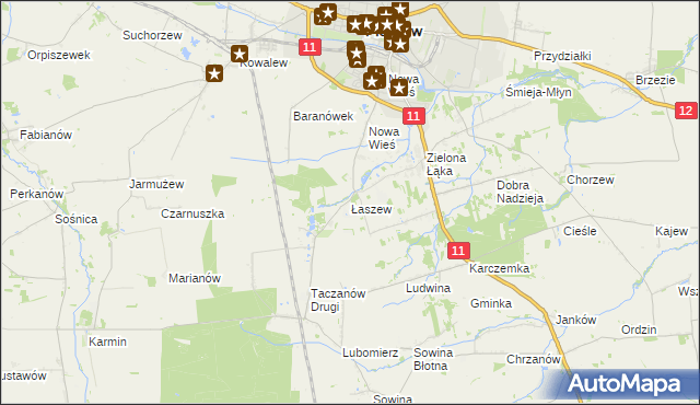 mapa Łaszew gmina Pleszew, Łaszew gmina Pleszew na mapie Targeo