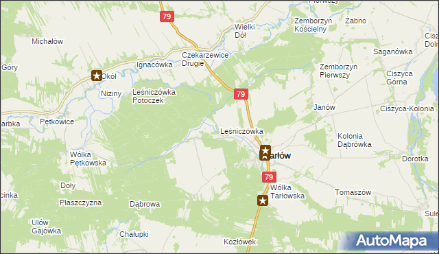 mapa Leśniczówka gmina Tarłów, Leśniczówka gmina Tarłów na mapie Targeo