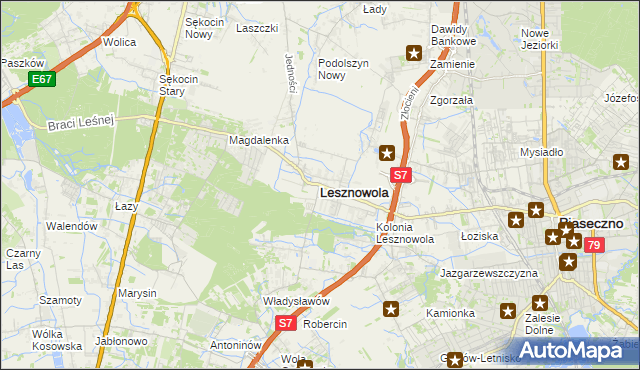 mapa Lesznowola powiat piaseczyński, Lesznowola powiat piaseczyński na mapie Targeo
