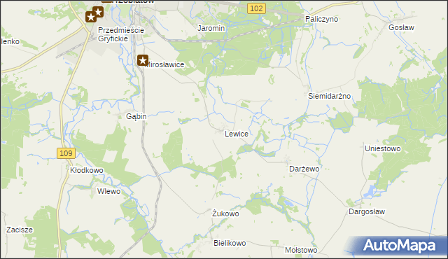 mapa Lewice gmina Trzebiatów, Lewice gmina Trzebiatów na mapie Targeo