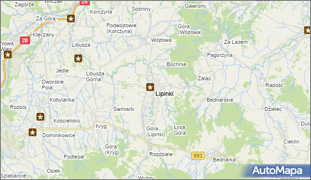mapa Lipinki powiat gorlicki, Lipinki powiat gorlicki na mapie Targeo
