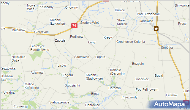 mapa Łopata gmina Wojciechowice, Łopata gmina Wojciechowice na mapie Targeo