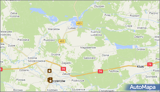 mapa Magdalenów gmina Szczerców, Magdalenów gmina Szczerców na mapie Targeo