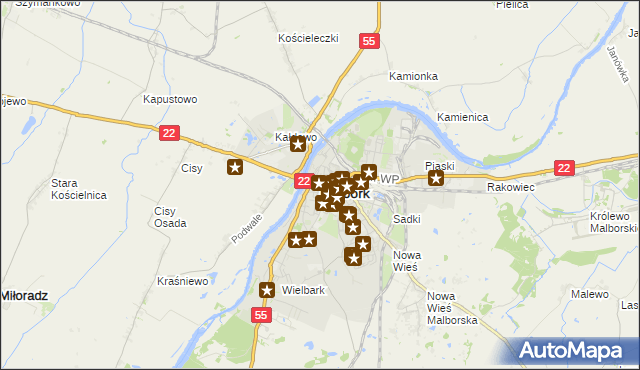 mapa Malborka, Malbork na mapie Targeo