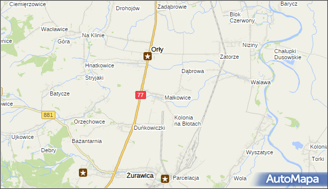 mapa Małkowice gmina Orły, Małkowice gmina Orły na mapie Targeo