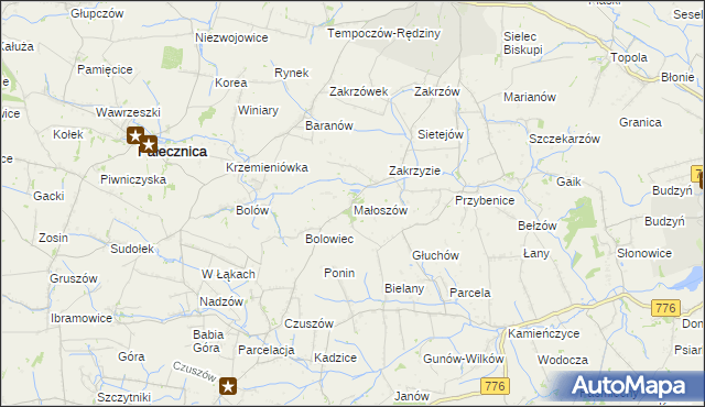 mapa Małoszów gmina Skalbmierz, Małoszów gmina Skalbmierz na mapie Targeo