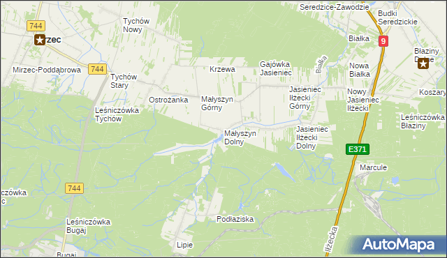 mapa Małyszyn Dolny, Małyszyn Dolny na mapie Targeo