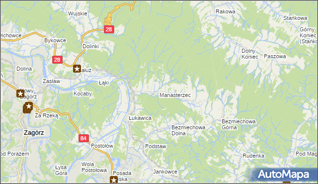 mapa Manasterzec, Manasterzec na mapie Targeo