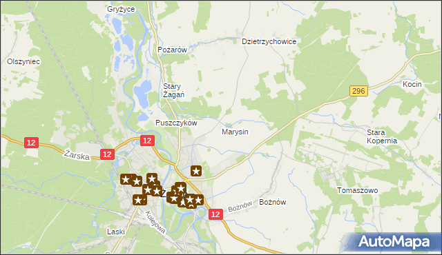 mapa Marysin gmina Żagań, Marysin gmina Żagań na mapie Targeo