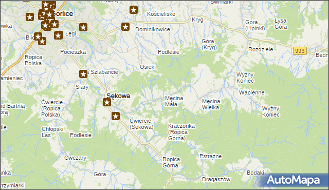 mapa Męcina Mała, Męcina Mała na mapie Targeo