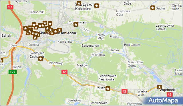 mapa Michałów gmina Skarżysko Kościelne, Michałów gmina Skarżysko Kościelne na mapie Targeo