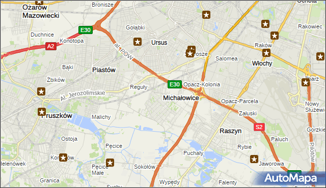 mapa Michałowice powiat pruszkowski, Michałowice powiat pruszkowski na mapie Targeo