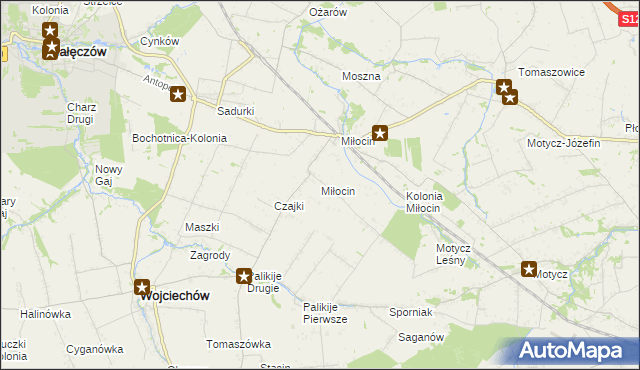 mapa Miłocin gmina Wojciechów, Miłocin gmina Wojciechów na mapie Targeo