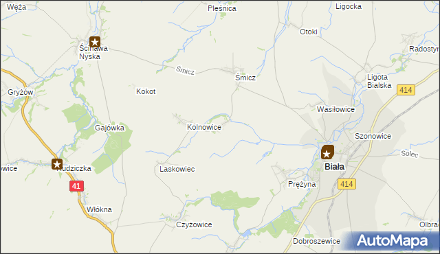 mapa Miłowice gmina Biała, Miłowice gmina Biała na mapie Targeo