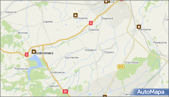 mapa Modlęcin, Modlęcin na mapie Targeo