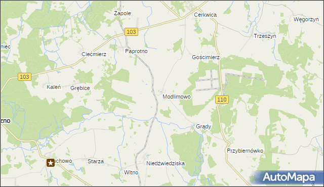 mapa Modlimowo gmina Karnice, Modlimowo gmina Karnice na mapie Targeo