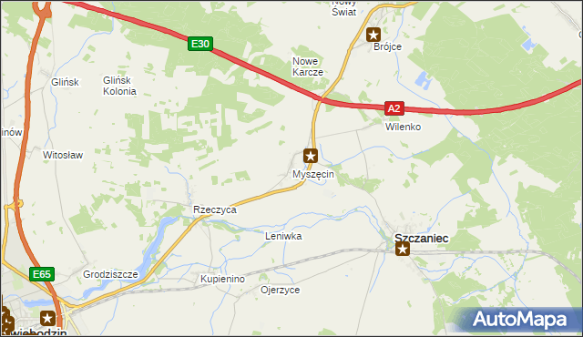 mapa Myszęcin, Myszęcin na mapie Targeo