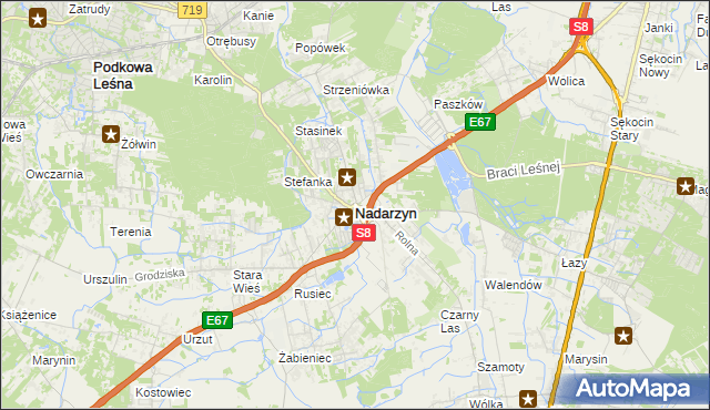 mapa Nadarzyn powiat pruszkowski, Nadarzyn powiat pruszkowski na mapie Targeo