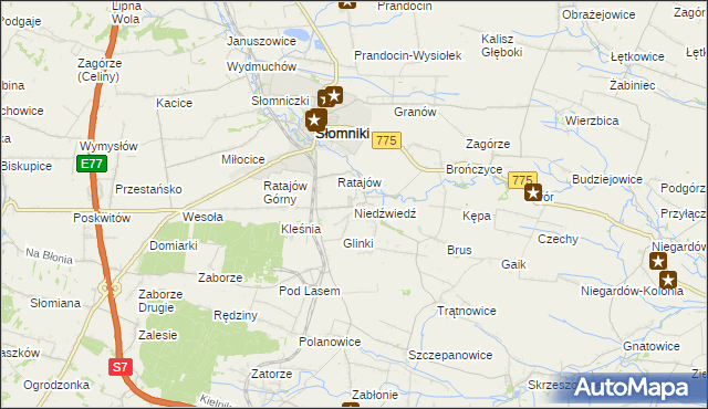 mapa Niedźwiedź gmina Słomniki, Niedźwiedź gmina Słomniki na mapie Targeo