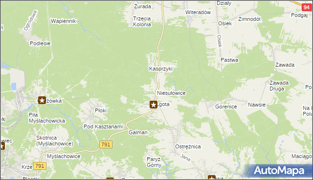 mapa Niesułowice gmina Olkusz, Niesułowice gmina Olkusz na mapie Targeo