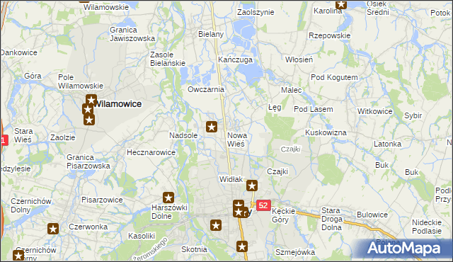 mapa Nowa Wieś gmina Kęty, Nowa Wieś gmina Kęty na mapie Targeo