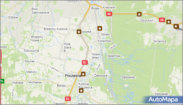 mapa Nowa Wieś gmina Poczesna, Nowa Wieś gmina Poczesna na mapie Targeo