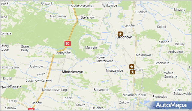 mapa Nowe Mistrzewice, Nowe Mistrzewice na mapie Targeo