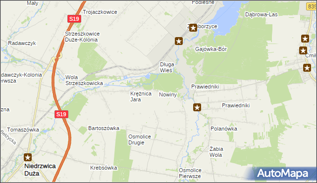 mapa Nowiny gmina Głusk, Nowiny gmina Głusk na mapie Targeo