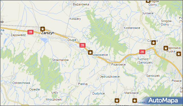 mapa Nowosielce gmina Zarszyn, Nowosielce gmina Zarszyn na mapie Targeo