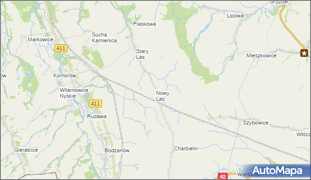 mapa Nowy Las gmina Głuchołazy, Nowy Las gmina Głuchołazy na mapie Targeo