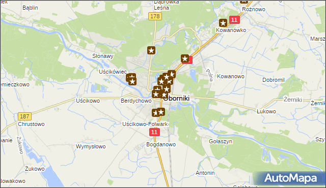 mapa Oborniki, Oborniki na mapie Targeo