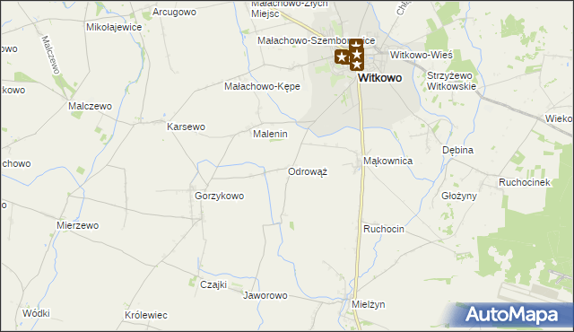 mapa Odrowąż gmina Witkowo, Odrowąż gmina Witkowo na mapie Targeo