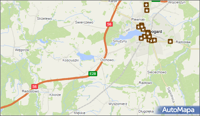 mapa Olchowo gmina Nowogard, Olchowo gmina Nowogard na mapie Targeo