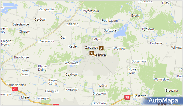 mapa Oleśnica powiat staszowski, Oleśnica powiat staszowski na mapie Targeo