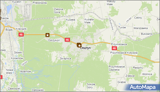 mapa Olsztyn powiat częstochowski, Olsztyn powiat częstochowski na mapie Targeo