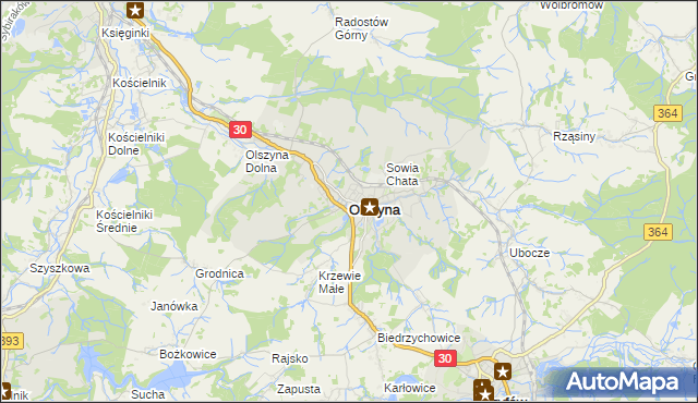 mapa Olszyna powiat lubański, Olszyna powiat lubański na mapie Targeo