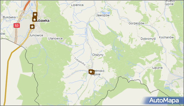 mapa Olszyny gmina Kamienna Góra, Olszyny gmina Kamienna Góra na mapie Targeo