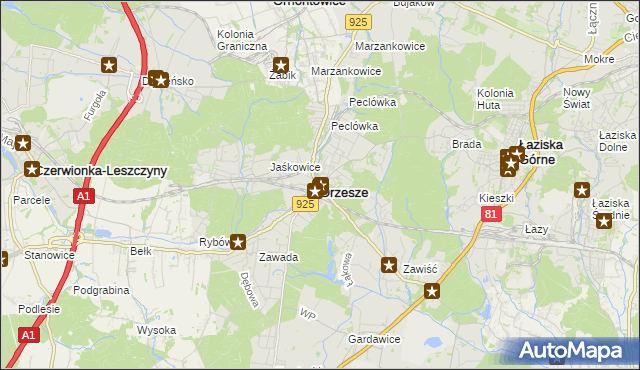mapa Orzesze powiat mikołowski, Orzesze powiat mikołowski na mapie Targeo