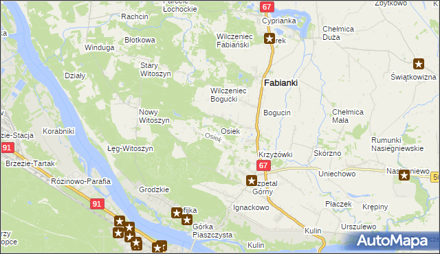 mapa Osiek gmina Fabianki, Osiek gmina Fabianki na mapie Targeo