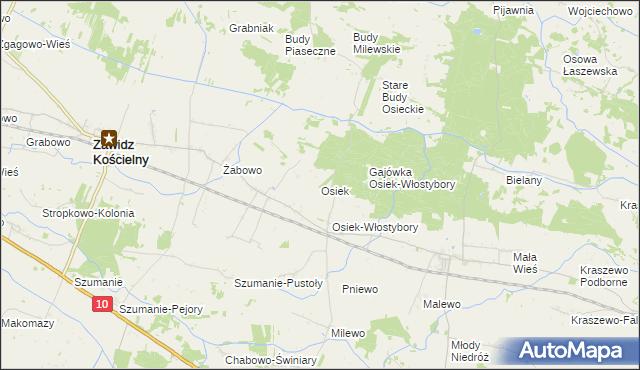 mapa Osiek gmina Zawidz, Osiek gmina Zawidz na mapie Targeo