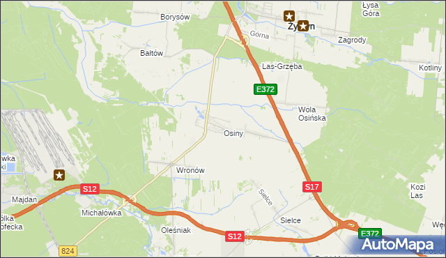 mapa Osiny gmina Żyrzyn, Osiny gmina Żyrzyn na mapie Targeo