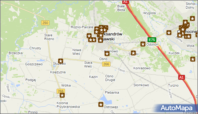 mapa Ośno gmina Aleksandrów Kujawski, Ośno gmina Aleksandrów Kujawski na mapie Targeo