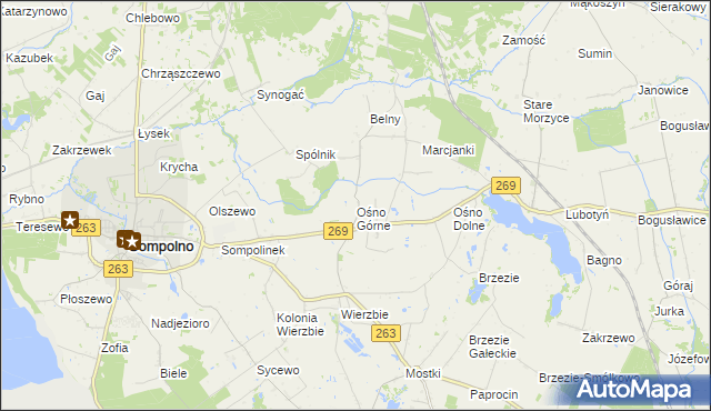 mapa Ośno Górne, Ośno Górne na mapie Targeo