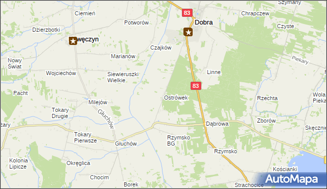 mapa Ostrówek gmina Dobra, Ostrówek gmina Dobra na mapie Targeo
