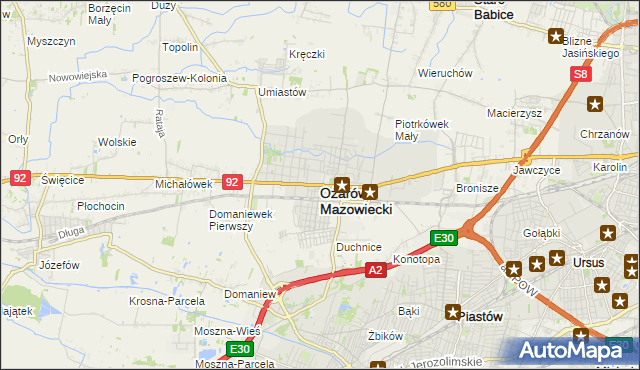 mapa Ożarów Mazowiecki, Ożarów Mazowiecki na mapie Targeo
